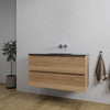 Adema Chaci Ensemble de meuble 101x46x57cm avec 2 tiroirs sans poignée vasque en céramique noire sans trou de robinet cannelle SW809382