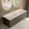 Mondiaz KURVE Ensemble de meuble de salle de bains - 130x46x40cm - 2 tiroirs - lavabo solid surface - double - sans trou de robinet - Shadow SW1414139