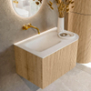 MONDIAZ KURVE 75cm Meuble salle de bain avec module 25 D - couleur Oak - 1 tiroir - 1 porte - vasque GRUNNE gauche - sans trous de robinet - Talc SW1138157