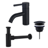 FugaFlow Eccelente Sobrado Kit mitigeur lavabo - robinet bas - bonde nonobturable - siphon design - Noir mat SW1124147