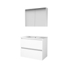 Basic-Line Comfort 46 ensemble de meubles de salle de bain 80x46cm sans poignée 2 tiroirs lavabo en porcelaine 1 trou de robinetterie armoire de toilette mdf laqué blanc glacier SW351049