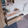 Mondiaz ALAN-DLUX Ensemble de meuble - 100cm - meuble Washed Oak mat - 1 tiroir - Lavabo Cloud Frappe suspendu - vasque Gauche - 1 trou de robinet SW808855