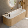 MONDIAZ KURVE-DLUX 130cm Meuble salle de bain avec module 25 G et D - couleur Oak - 1 tiroir - 2 portes - vasque BIG SMALL centre - sans trou de robinet - couleur Opalo SW1137518