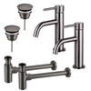 FortiFura Calvi Kit robinet lavabo - pour double vasque - robinet bas - bonde non-obturable - siphon design - Gunmetal PVD SW915313