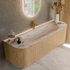 MONDIAZ KURVE-DLUX 150cm badmeubel ronding Links + Rechts kleur Oak met 1 lade en 2 deuren. Wastafel BIG MEDIUM Midden 1 kraangat Nata. SW1432106