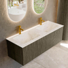 Mondiaz KURVE-DLUX Ensemble de meubles de salle de bains - 130x46x40cm - 2 tiroirs - lavabo solid surface - double - 2 trous de robinet - Shadow SW1414396