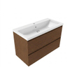 Saniclass Holz Pure Badkamermeubelset - 100x45x63.5cm - Bari keramische wastafel wit - 1 wasbak - 1 kraangat - 2 lades - mat walnut pure (hout) SW1478760