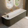 Mondiaz KURVE-DLUX Ensemble de meuble de salle de bains - 145x46x40cm - 1 tiroir - 1 porte - vasque solid surface - droite - sans trou de robinet - Shadow SW1414062
