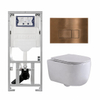QeramiQ Dely Swirl Toiletset - 36.3x51.7cm - diepspoel - rimless - Geberit UP320 inbouwreservoir - met Burda frame - slim zitting - koperen bedieningsplaat - rechtehoekige knoppen - mat wit SW1126117