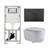 QeramiQ Dely Swirl Toiletset - 36.3x51.7cm - diepspoel - rimless - Geberit UP320 inbouwreservoir - met Burda frame - slim zitting - mat zwarte metalen bedieningsplaat - ronde knoppen - wit mat SW1126109