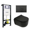 Plieger Kansas Toiletset - UP320 inbouwreservoir - wandcloset - pressalit slim zitting - softclose - mat zwarte bedieningsplaat - ronde knoppen - mat zwart SW1223233