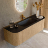 MONDIAZ KURVE 140cm Meuble salle de bain avec module 25 G et D - couleur Oak - 1 tiroir - 2 portes - vasque BIG SMALL centre - 1 trou de robinet - Urban SW1138368
