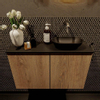 Mondiaz Fowy meuble de toilette - 80x50x23cm - chêne blanchi mat - 0 trous de robinet - lavabo à droite - 2 portes - solid surface - plan Mélamine - lavabo : noir SW761458 Mondiaz Fowy meuble de toilette - 80x50x23cm - chêne blanchi mat - 0 trous de robinet - lavabo à droite - 2 portes - solid surface - plan Mélamine - lavabo : noir SW761458