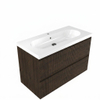 Saniclass Holz Atelier Ensemble de meubles de salle de bains - 100x45x63.5cm - lavabo en céramique Palermo blanc - 1 vasque - 1 trou de robinetterie - 2 tiroirs - chêne charcoal mat (bois) SW1478611