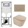 QeramiQ Dely Toiletset - 36.3x51.7cm - diepspoel - rimless - Geberit UP320 inbouwreservoir - softclose toilet zitting - bedieningsplaat taupe - rechthoekige knoppen - mat beige SW1242406