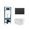 QeramiQ Dely Swirl Toiletset - inbouwreservoir Qeramiq Flush - slim zitting - metaal mat zwarte bedieningsplaat - rechthoekige knoppen - mat wit SW1578392