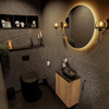 Mondiaz Fowy meuble de toilette - 40x50x23cm - chêne blanchi mat - 1 trou de robinet - lavabo à droite - 1 porte - solid surface - plan Mélamine - lavabo : noir SW761435