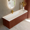 Mondiaz KURVE-DLUX Ensemble de meuble de salle de bains - 145x46x40cm - 1 tiroir - 1 porte - lavabo solid surface - gauche - 1 trou de robinet - Ruby SW1415867