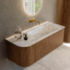 MONDIAZ KURVE-DLUX 115cm Meuble salle de bain avec module 25 G - couleur Walnut - 1 tiroir - 1 porte - vasque BIG SMALL droite - sans trou de robinet - couleur Glace SW1138009