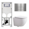 Pack WC QeramiQ Dely Swirl Compact - réservoir encastrable Geberit UP320 - avec bâti-support Burda - abattant slim - plaque de commande en métal inox - boutons rectangulaires - blanc mat SW1595638