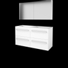 Basic-Line ensemble de meubles de salle de bain comfort 46 120x46cm avec poignées 4 tiroirs lavabo acrylique 0 trous de robinetterie armoire de toilette mdf laqué blanc glacier SW351076