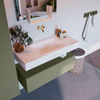 Mondiaz ALAN-DLUX Ensemble de meuble - 100cm - meuble Army mat - 1 tiroir - Lavabo Cloud Ostra suspendu - vasque Centre - 0 trous de robinet SW807413