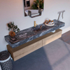 Mondiaz ALAN-DLUX Ensemble de meuble - 200cm - meuble Washed Oak mat - 2 tiroirs - Lavabo Cloud Lava suspendu - vasque Centre - 1 trou de robinet SW808781