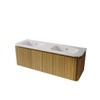 Saniclass Terra Ensemble meuble de salle de bain - 140x42x45,5 cm - lavabo céramique blanc brillant - 2 vasques - 4 tiroirs - Sandwood (chêne clair) SW1441217