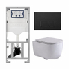 QeramiQ Dely Swirl Toiletset - 36.3x51.7cm - Geberit UP320 inbouwreservoir - met Burda frame - slim zitting - mat zwarte bedieningsplaat - rechthoekige knoppen - mat wit SW1126122