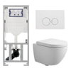 Pack WC QeramiQ Dely Swirl Compact - réservoir encastrable Geberit UP320 - avec bâti-support Burda - abattant 25 mm - plaque de commande en métal blanc mat - boutons ronds - blanc mat SW1595657
