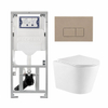 QeramiQ Dely Toiletset - 36.3x51.7cm - diepspoel - rimless - Geberit UP320 inbouwreservoir - met Burda frame - softclose toiletzitting - bedieningsplaat taupe - rechtehoekige knoppen - glans wit SW1164217