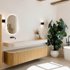 MONDIAZ THOR-DLUX 190cm meuble de salle de bains arrondi gauche + droite couleur Oak avec 2 tiroirs et 2 portes. Vasque suspendue CLOUD gauche sans trou de robinet couleur Meli. SW1466730