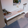 Mondiaz ALAN-DLUX Ensemble de meuble - 150cm - meuble Smoke mat - 2 tiroirs - Lavabo Cloud Opalo suspendu - vasque Droite - 0 trous de robinet SW806583