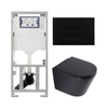 QeramiQ Dely Toiletset - 36.3x51.7cm - diepspoel - rimless - Geberit UP320 inbouwreservoir - softclose toilet zitting - 35mm - metaal mat zwarte bedieningsplaat - rechthoekige knoppen - mat zwart SW1235429