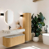 MONDIAZ THOR-DLUX Meuble de salle de bains 110cm arrondi gauche + droite couleur Oak avec 1 tiroir et 2 portes. Vasque suspendue CLOUD Gauche 1 trou de robinet couleur Glace. SW1462747
