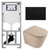 QeramiQ Dely Pack WC - 36,3x51,7cm - à fond creux - sans bride - réservoir encastré Geberit UP320 - abattant WC à fermeture douce - plaque de commande en plastique noir mat - boutons ronds - beige mat SW1242417