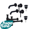 FugaFlow Eccelente Sobrado Slim Kit robinet lavabo - pour double vasque - robinet rehaussé - bonde non-obturable - siphon design - Noir mat SW1124381