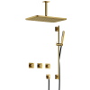 Hotbath Gal IBSGL70 Ensemble de douche thermostatique encastré - 2 robinets d''arrêt - bras de plafond 15 cm - douche de tête rectangulaire 30 cm - douchette à main stick - barre de douche - laiton brossé PVD SW656388