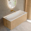 MONDIAZ KURVE 110cm Meuble salle de bain - couleur Oak - 1 tiroir - vasque BIG MEDIUM centre - sans trous de robinet - Talc SW1138193