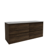 Saniclass Holz Pure Meuble de salle de bain - 140x45x60cm - lavabo en céramique blanc - 2 vasques - 2 trous de robinet - 4 tiroirs - Charcoal SW1438629