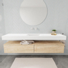 MONDIAZ ALAN 200cm - meuble sous-vasque - chêne blanchi - 2 tiroirs - lavabo suspendu - vasque au milieu - 0 trous de robinet - talc SW408508