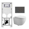 Pack WC QeramiQ Dely Swirl Compact - réservoir encastrable Geberit UP320 - avec bâti-support Burda - abattant 25 mm - plaque de commande en pierre naturelle marbre foncé - boutons ronds - blanc brillant SW1592340