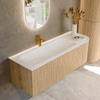 MONDIAZ KURVE-DLUX 135cm Meuble salle de bain avec module 25 D - couleur Oak - 1 tiroir - 1 porte - vasque BIG MEDIUM gauche - 1 trou de robinet - couleur Opalo SW1137574