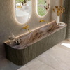 MONDIAZ KURVE-DLUX Meuble de salle de bains 180cm arrondi à gauche + à droite couleur Shadow avec 2 tiroirs et 2 portes. Lavabo LEAF Double sans trou de robinet Sombra. SW1433801