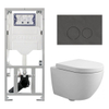 Pack WC QeramiQ Dely Swirl Compact - réservoir encastrable Geberit UP320 - avec bâti-support Burda - abattant 25 mm - plaque de commande en pierre naturelle marbre foncé - boutons ronds - blanc mat SW1595677