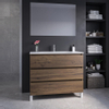 Saniclass Chaci PLUS Meuble de salle de bain - 100x86x46cm - lavabo en céramique blanc - 1 vasque ovale - 1 trou de robinet - 3 tiroirs - miroir rectangulaire - noyer (hout) SW926291