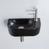 Fugaflow Efficiente Pietra Ensemble lave-mains - 40x21.5x12cm - droite - cannelé - demi-rond - 1 trou de robinet - céramique - robinet de lave-mains inox brossé - bouchon de vidage - siphon abaissé - noir mat SW1442466