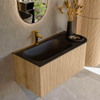 MONDIAZ KURVE 95cm Meuble salle de bain avec module 25 D - couleur Oak - 1 tiroir - 1 porte - vasque BIG SMALL gauche - 1 trou de robinet - Urban SW1138376