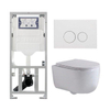 QeramiQ Dely Swirl Toiletset - 36.3x51.7cm - diepspoel - rimless - Geberit UP320 inbouwreservoir - met Burda frame - slim zitting - mat witte metalen bedieningsplaat - ronde knoppen - wit mat SW1126111