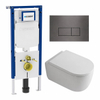 QeramiQ Dely Swirl Toiletset - 36.3x51.7cm - diepspoel - rimless - Geberit UP720 Duofix Sigma inbouwreservoir - 35mm zitting - gunmetal bedieningsplaat - rechtehoekige knoppen - mat wit SW1413909